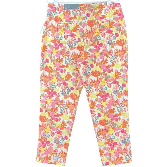 TALBOTS Perfect Crop Pants Size 10 Stretch Slim Leg Multicolor Fruit Flowers NWT - Picture 2 of 15